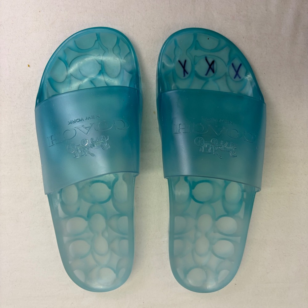 Coach Udele Sport Slide Sandals Women Size 9B Blue Jelly Logo Beach Pool Casual